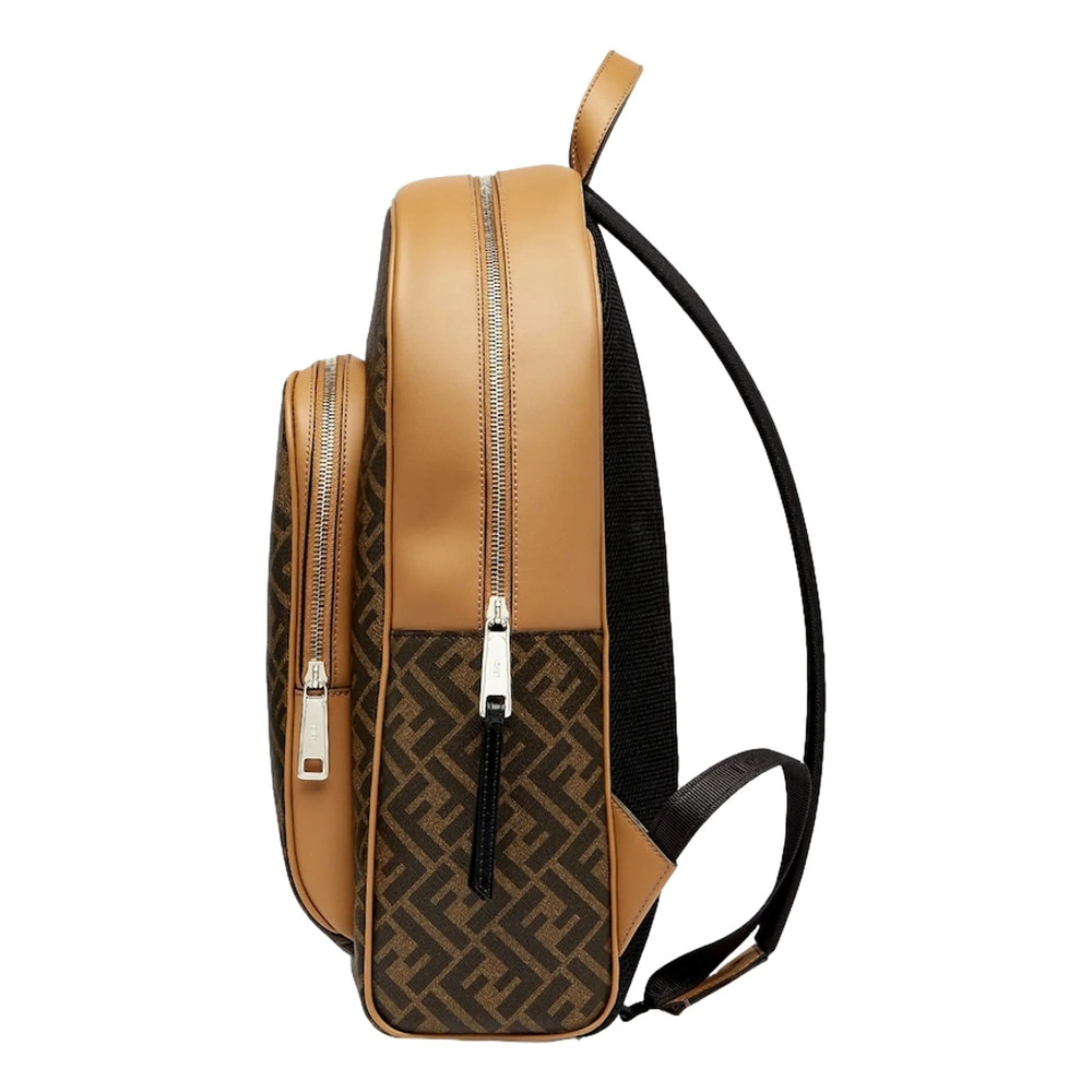 Fendi Diagonal FF Logo Backpack Black Canvas Leather